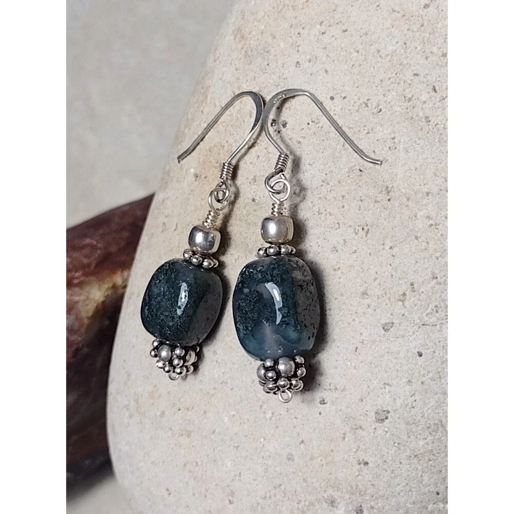 Sterling Silver 925 Reticulated Quartz Green Dangle Earrings